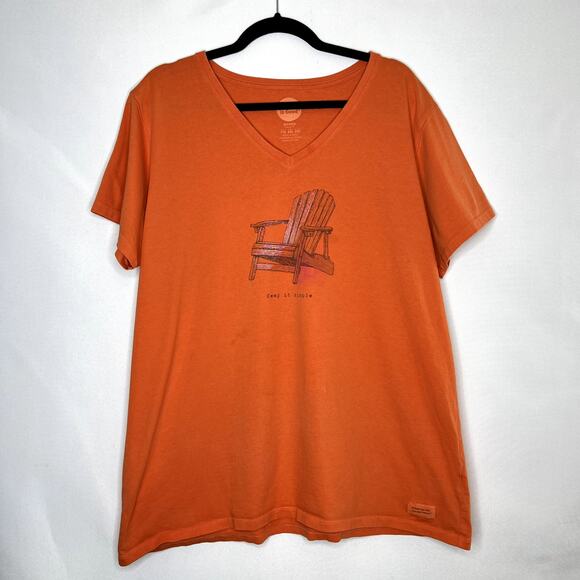 Life is Good Shirt Womens Orange Keep it Simple Graphic Short Sleeve V-Neck XXL - Picture 1 of 10